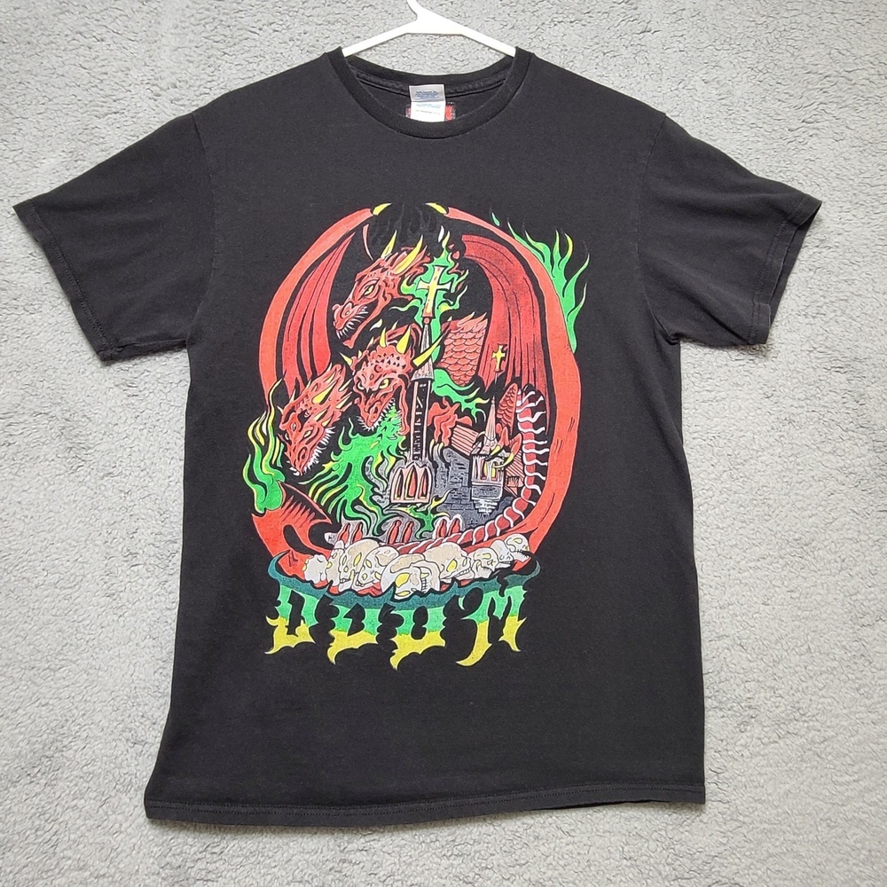 3 Headed Red Dragon T Shirt Adult Medium Green‎ Fire Skulls Doom Graphic Tee